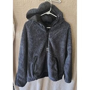 Pull And Bear STWD Fleece Hooded Pullover Jacket Gray Men's Medium Elbow Patches